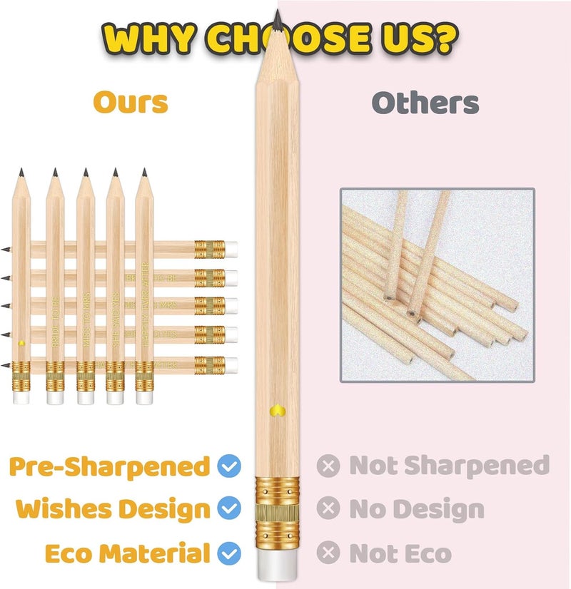 Vusnud 50Pcs - Bridal Shower Sharpened Half Pencils with Erasers, Pre-sharpened Pencils for Bridal Shower & Wedding Games, 4 Inches (WOOD - She Said Yes) - Image 2